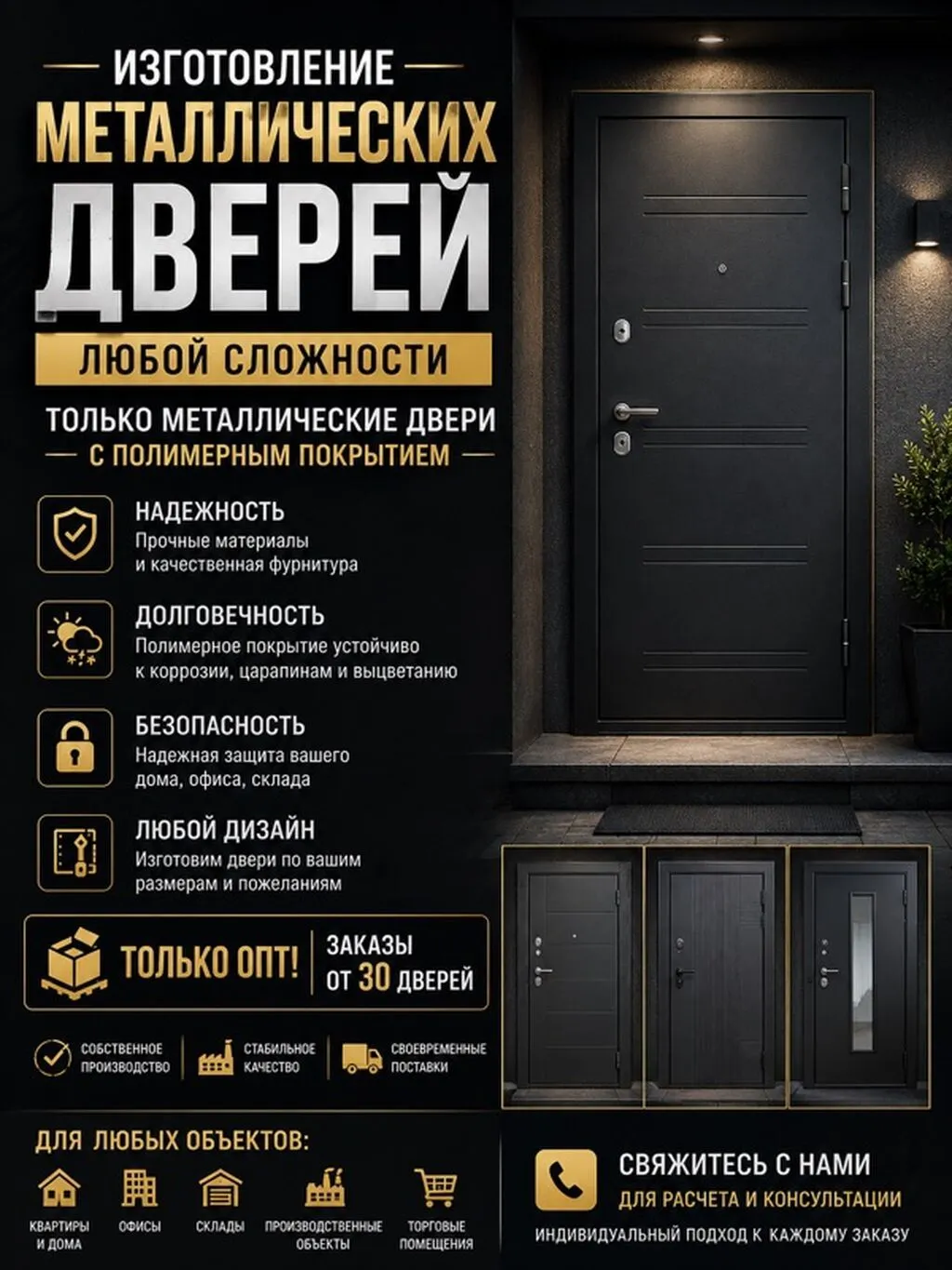 Металлическая дверь на заказ, Для квартиры, Двухстворчатая, Железная, Кыргызстан